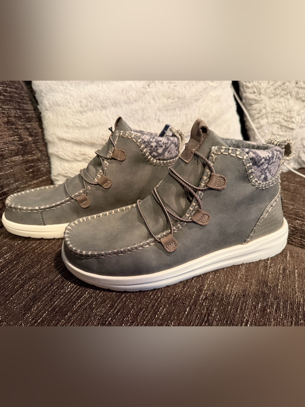 Hey Dude Gray Lace-Up Casual Moccasin Sneakers